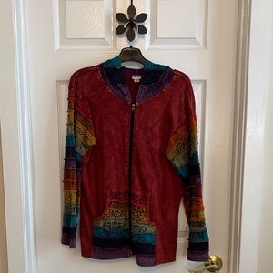 Greater Good Network Multicolor Hooded Jacket Front Pockets 100% Cotton Like New